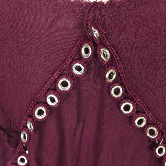 Free People Slip Dress Sz M Red Burgundy Trapeze V-Neck Studded Cross Ba… - Picture 6 of 16